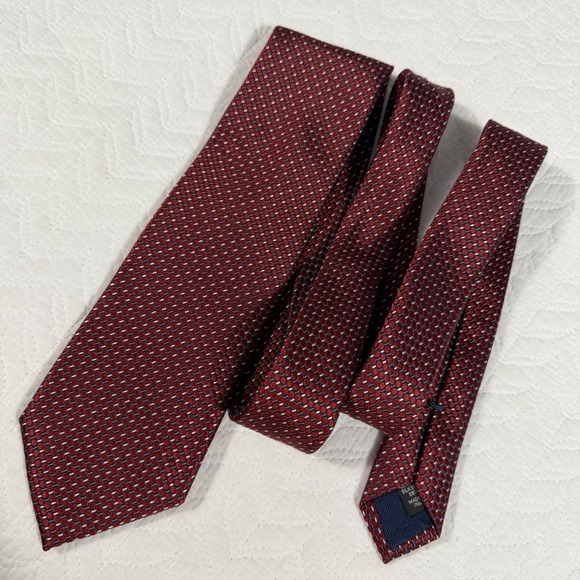 Ermenegildo Zegna Silk Tie Mens Burgundy Navy Geometric Honeycomb 59"x3.5" EUC - Picture 4 of 8